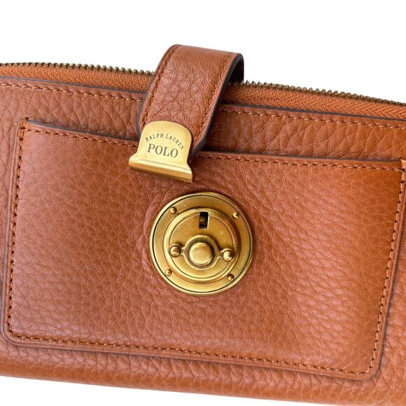 Polo Ralph Lauren Vintage Leather Zip Around Wallet Brass Twist Lock - Picture 4 of 11